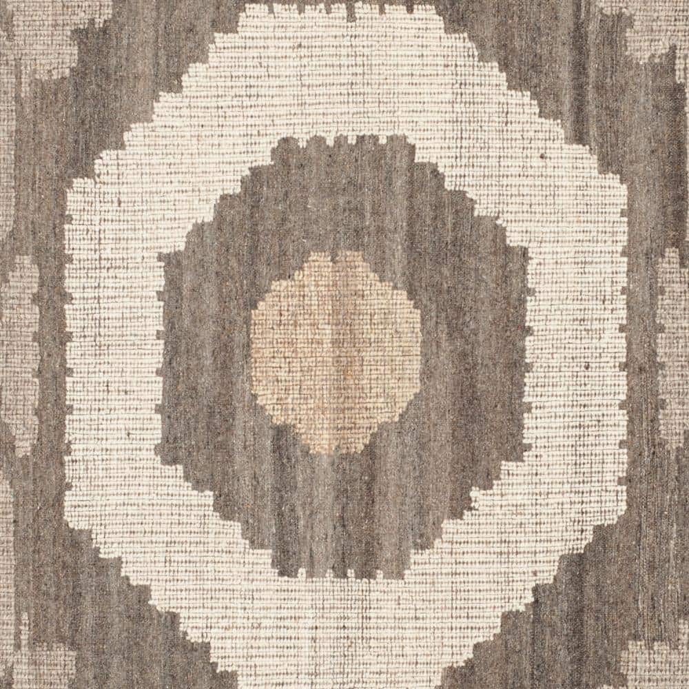 Ivory and Gray Hand-Knotted Wool Square Area Rug
