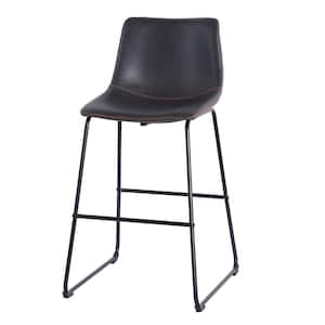 Clayton 27 in. Slate Gray, Black Powder Coated Low Back Metal Bar Stool with Leather Seat
