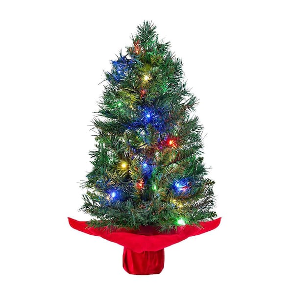 24 in./2FT Small Christmas Tree with Multi-Color LED Lights, Table Top Christmas Tree Pre-lit Artificial Xmas Tree