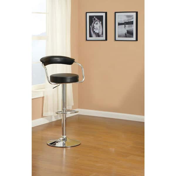 40 in. Adjustable Black Faux Leather Low Back Bar Stools (Set of 2)
