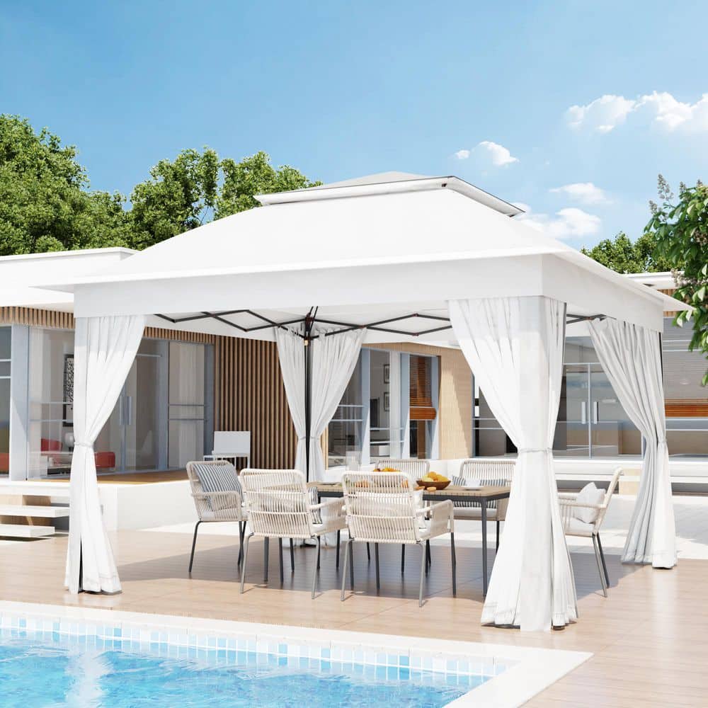 11 ft. x 11 ft. White Pop-Up Outdoor Patio Steel Metal Frame Soft Top Gazebo with Mosquito Netting price history on PriceWatchPro