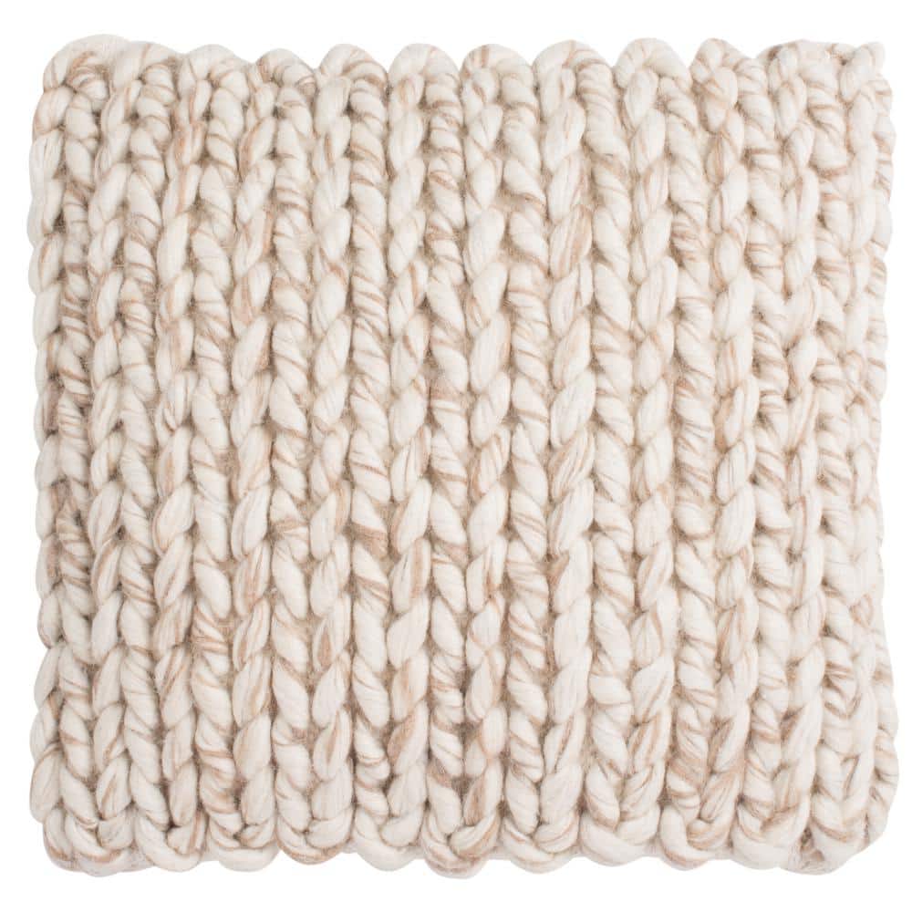 Natural Taupe Handloom Wool Braided Throw Pillow Set