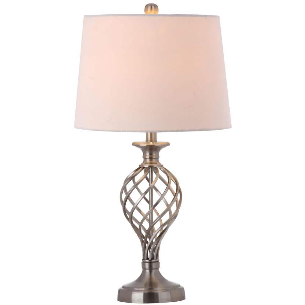 Aristocratic Silver Lattice Urn Table Lamp Set, Nickel Finish