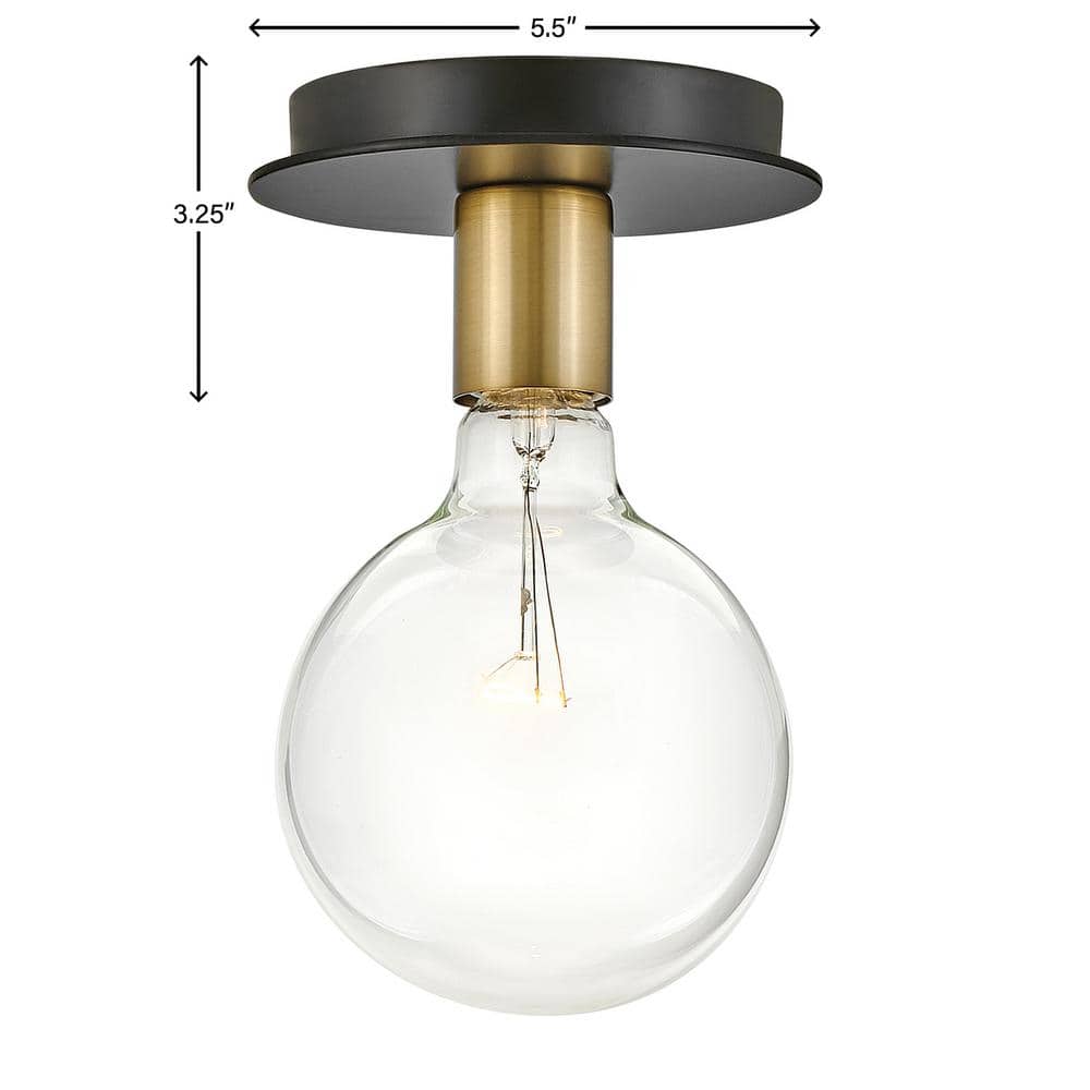 Lacquered Brass and Black Mid-Century Modern Flush Mount Light