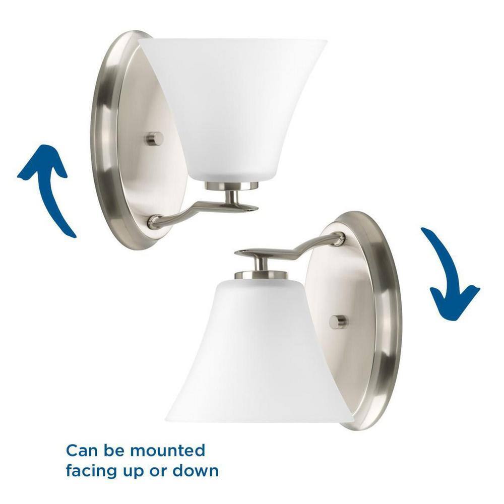 Bravo Brushed Nickel 1-Light Bath Vanity with Etched Glass Shade