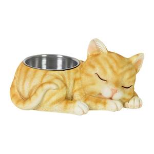 12 in. x 6 in. Resin Statue with Stainless Insert Bowl Cat in MultiColor