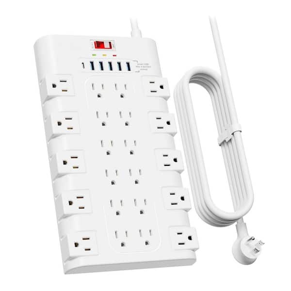 6.5 ft. 22-Outlet Power Strip Surge Protector 6 USB Charging Ports 1875W/15A, 2100 Joules for Home and Office White