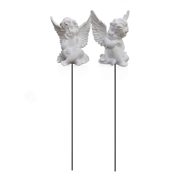 Set of 2 Cherub Angel Decorative Garden Stakes