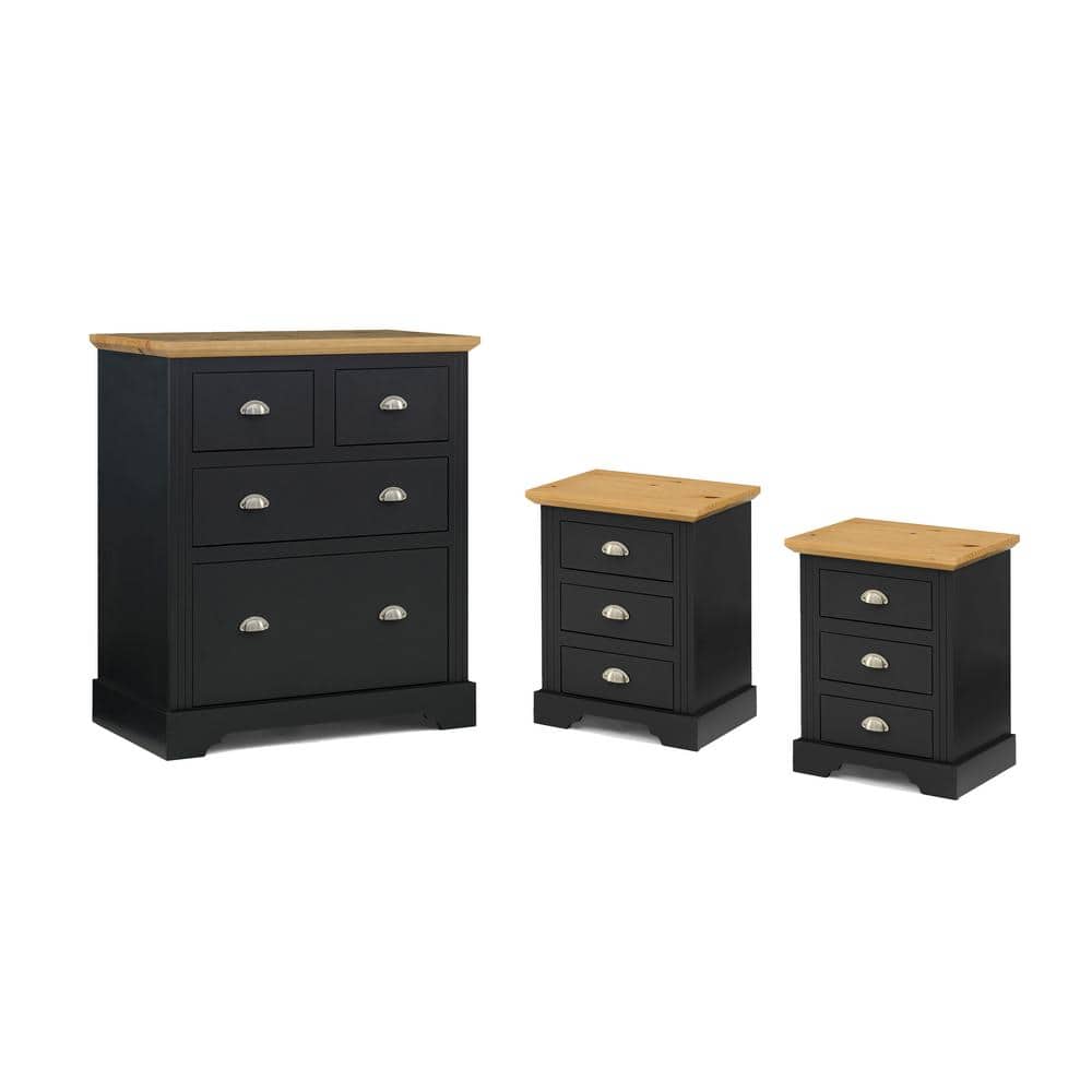 Herval 2Nightstand and 1Dresser in Gray Solid Wood with a Pine Wood