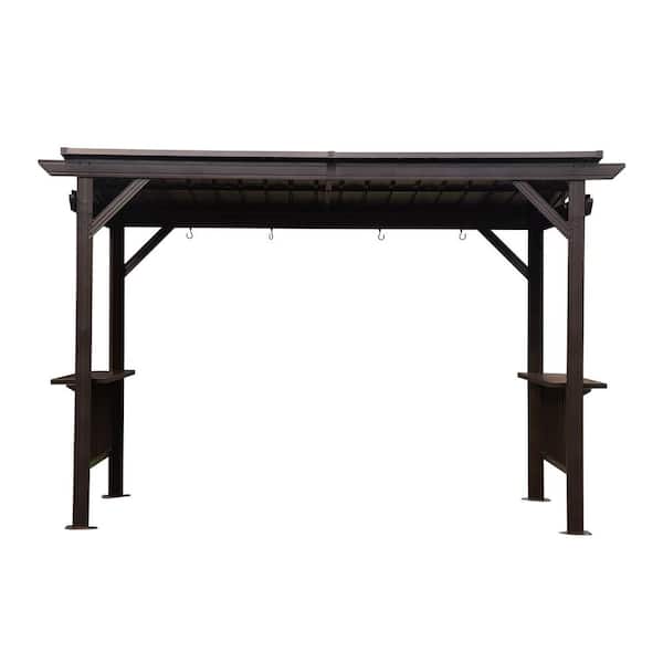 Brown 6.5 ft. x 12 ft. Hardtop Gazebo Canopy with 2 Side Shelves