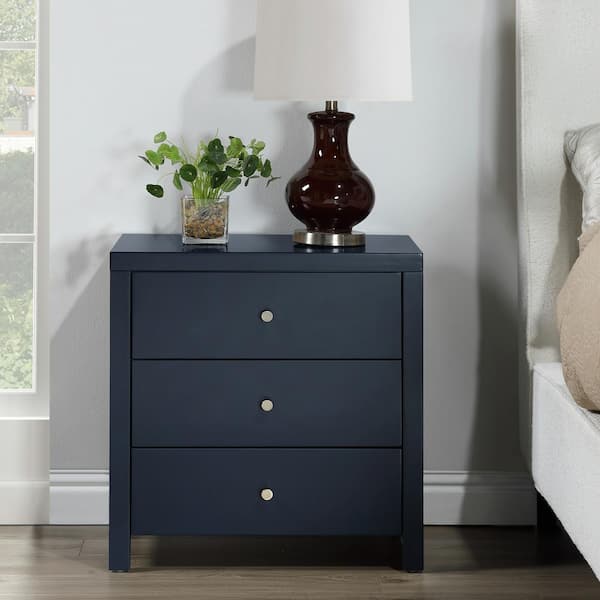 Unbranded Nolan Midnight Blue 3-Drawer 24.5 in. W Nightstand