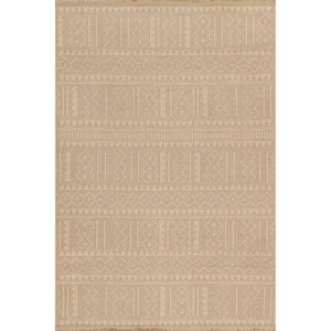 Tribal Striped Jute Natural 5 ft. 3 in. x 7 ft. 6 in. Farmhouse Area Rug