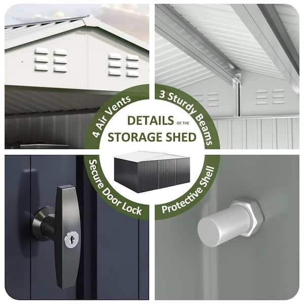 NETAJE 14 ft. W x 12 ft. D White Roof Metal Storage Shed with