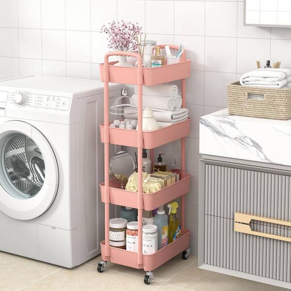 4-Tier Plastic -Wheeled Storage Utility Cart in Pink ZCart009
