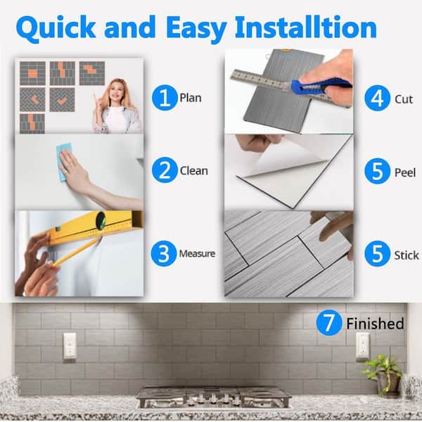 Metal Brushed Aluminum 4 in. x 12 in. Peel and Stick Backsplash