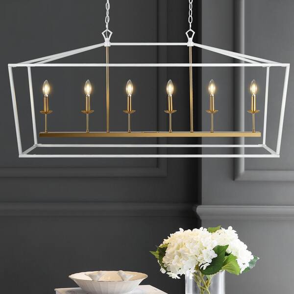 JONATHAN Y Pagoda 49 in. 6-Bulb White Linear Classic Traditional Farmhouse Metal LED Pendant