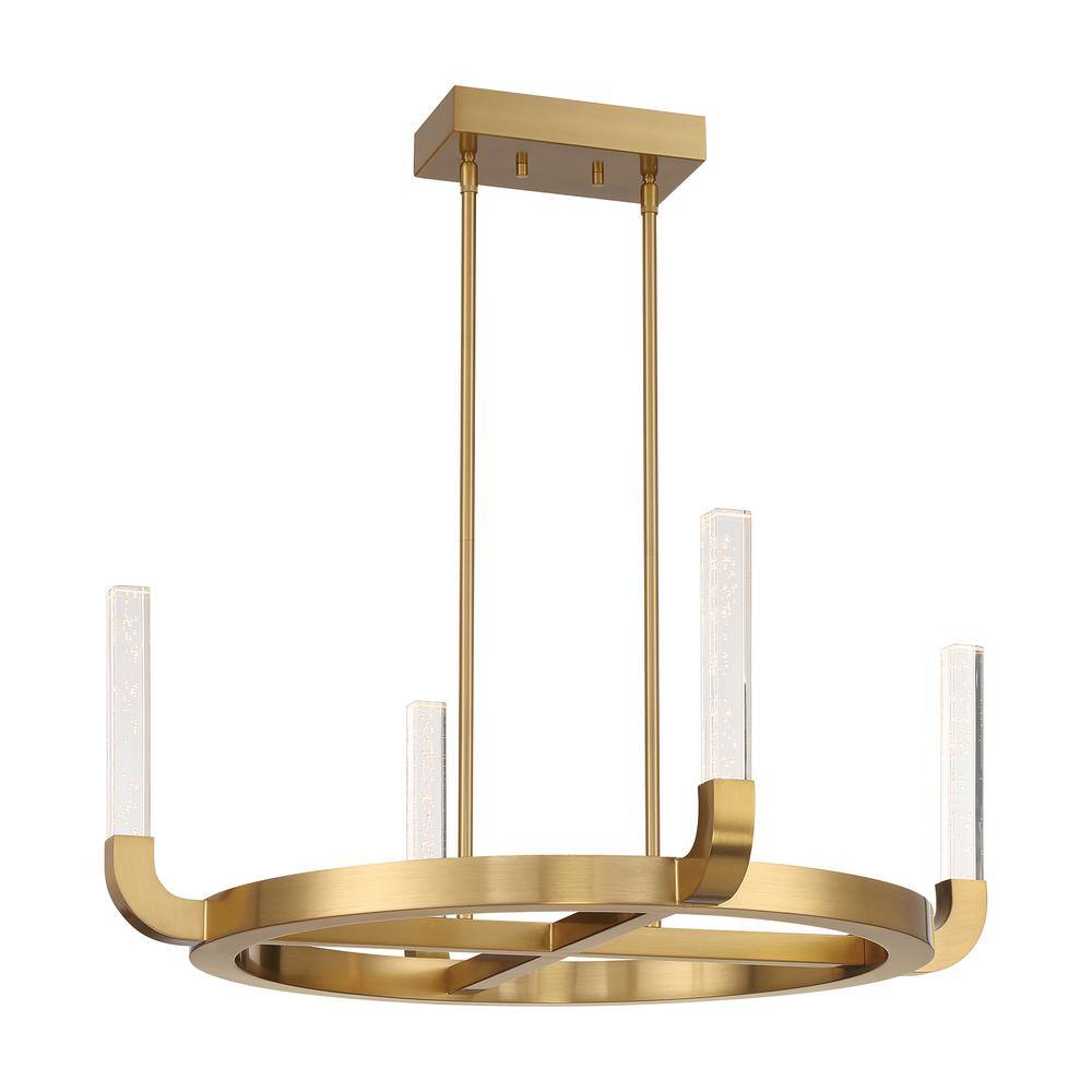 Warm Brass 4-Light LED Chandelier with Clear Seeded Acrylic Shades