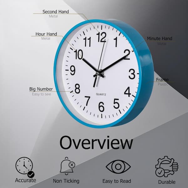 CLOCKWISE Blue Analog Clock-Silent, Non-Ticking for Wall