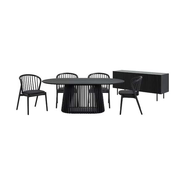 Armen Living Pasadena Echo 6-Piece Oval Black Wood Top Dining Room Set Seats 4