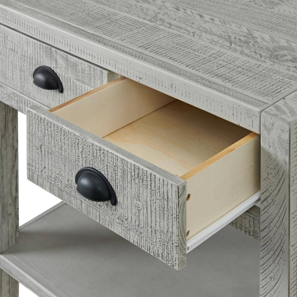 Arden Driftwood Gray Solid Pine 2-Drawer Nightstand with Shelf