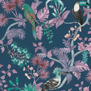 Birds of Paradise Pacific Blue Peel and Stick Wallpaper 56 sq. ft.