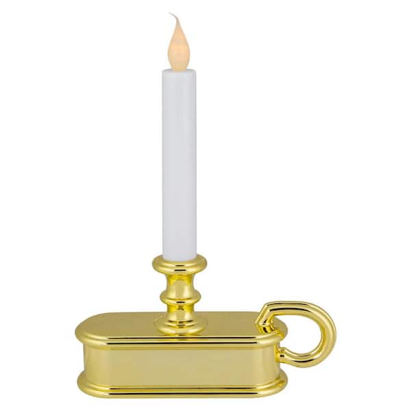 LED Lighted Window Candle with Handle Base-9.5"-White and Gold-Set of 4