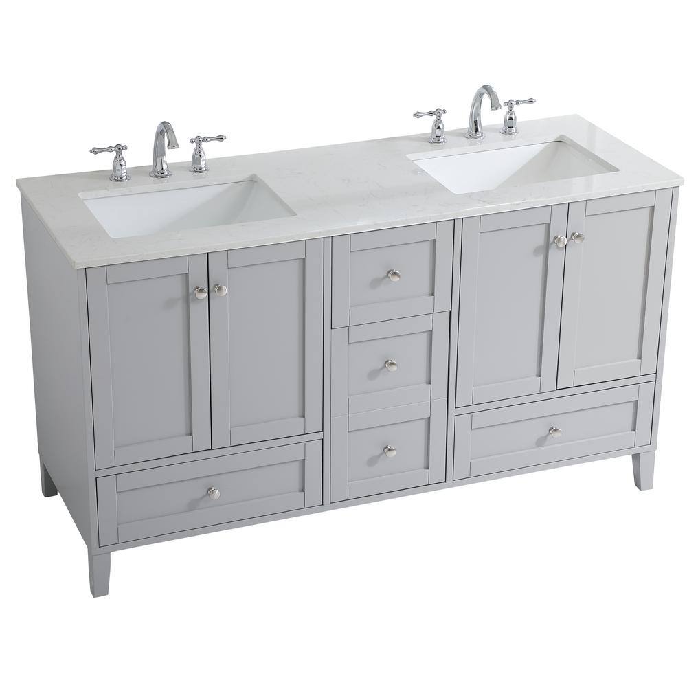 Sommerville 60" Gray Double Quartz Top Bathroom Vanity