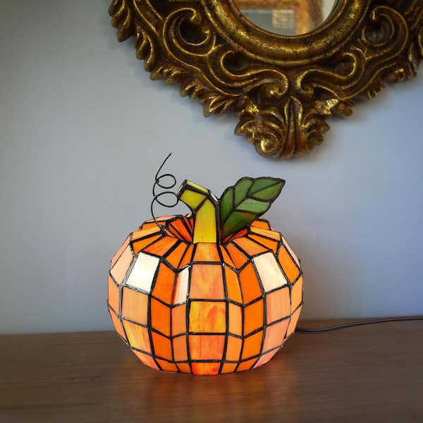 River of Goods 9 in. Orange Indoor Patch the Pumpkin Stained Glass Accent Lamp