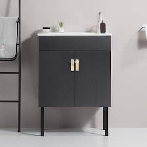 Victoria 24 in. W x 18 in. D x 23 in. H Freestanding Single Sink Bath Vanity in Black with Solid Wood and Ceramic Top