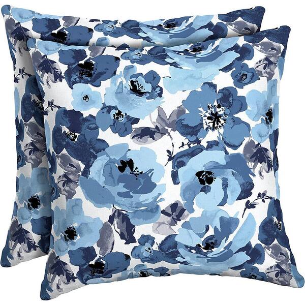 Unbranded Outdoor Bolster Pillow (2-Pack) 16 in. x 16 in., Blue Garden Floral