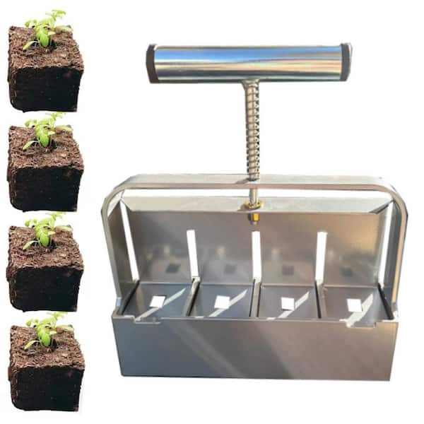 Mr. Garden 2 in. Soil Block Maker 4 Cell Handheld for Seed Starting Transplanting Germination Bulb Planters
