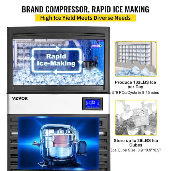 VEVOR 132 lb. / 24 H Commercial Ice Maker Freestanding Stainless Steel ice  Maker Machine in Silver ZBJ65KGSYPPSB0001V1 - The Home Depot