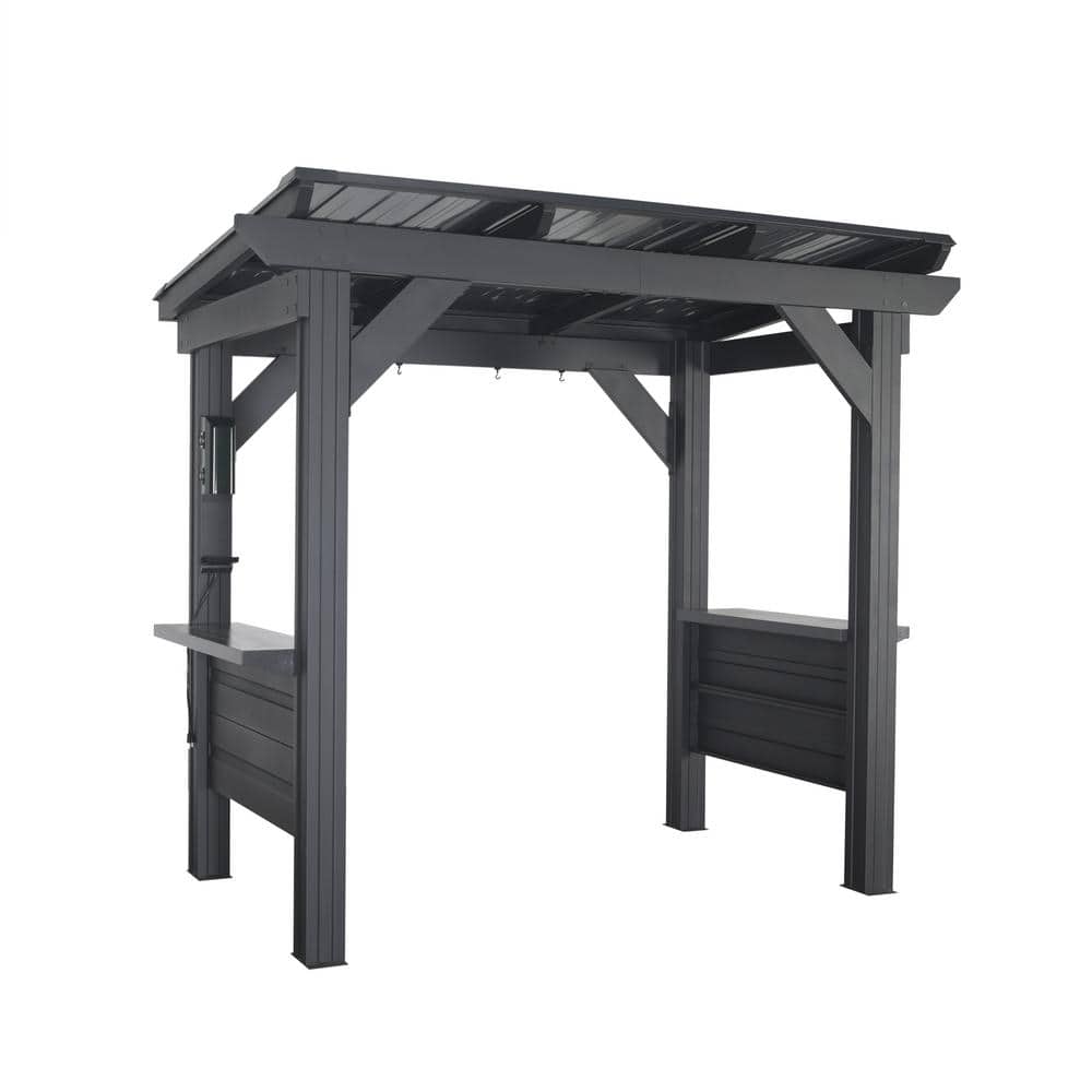 Rockport Black Steel Grill Gazebo with Galvanized Countertops