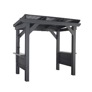 Rockport 8 ft. x 6 ft. Black Galvanized Steel Metal Grill Gazebo with Hard Top Steel Roof and Steel Bar Countertops