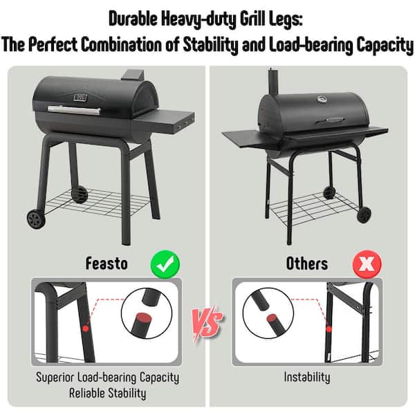 FEASTO Barrel 30 in. Heavy Duty Charcoal Grill in Black with