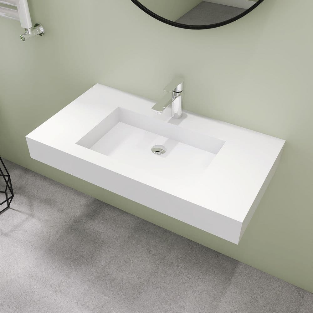 35 in. Wall Mount Rectangle Vessel Sink with Faucet Hole, Solid Surface Bathroom Vessel Sink price history on PriceWatchPro