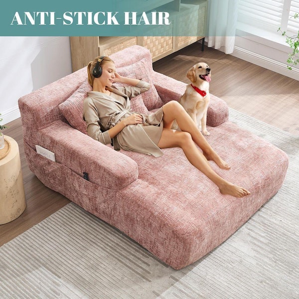 HOMEFUN Modern Pink Chenille Upholstery Oversized Chaise Lounge