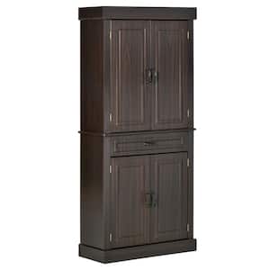 Coffee 71 in. Freestanding Kitchen Pantry with 4-Doors, and 2-Large Cabinets, Tall Storage Cabinet with Wide Drawer