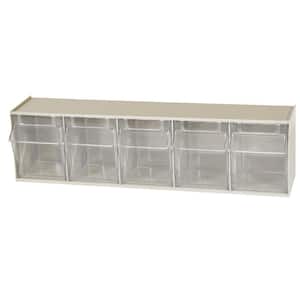TiltView Cabinet 5-Compartment 20 lb. Capacity Small Parts Organizer Storage Bins in Tan/Clear