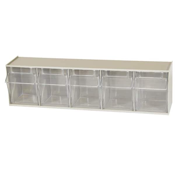 Akro-Mils TiltView Cabinet 5-Compartment 20 lb. Capacity Small Parts Organizer Storage Bins in Tan/Clear (1-Pack)