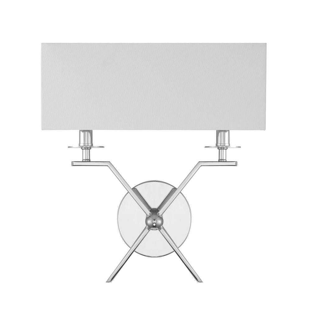 Polished Nickel 2-Light Wall Sconce with White Fabric Shade