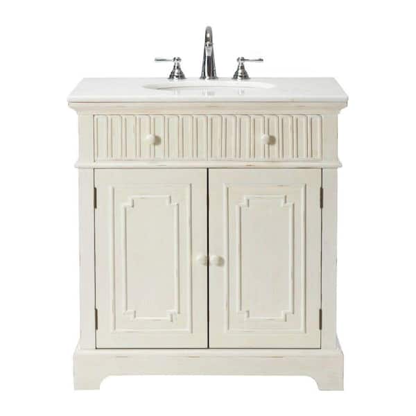 Home Decorators Collection Manor 32 in. Vanity in Distressed White with Natural Marble Vanity Top in White