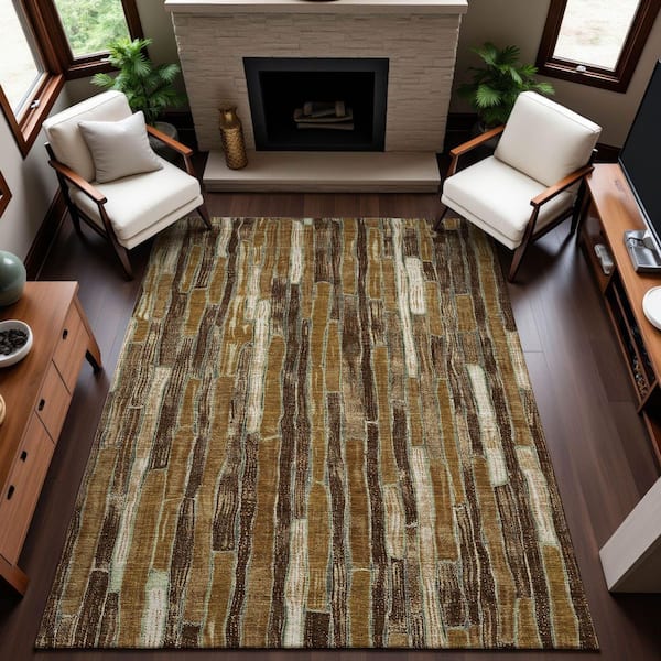 Mayfield Premium Machine Washable Abstract AMF1301 Mocha 10 ft. x 14 ft. Area Rug