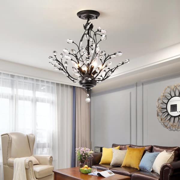 Maxax Chicago 18.1 in. 4-Light Black Unique/Statement Tiered Semi Flush  Mount With Crystal Accents MX19046FM-4-P - The Home Depot