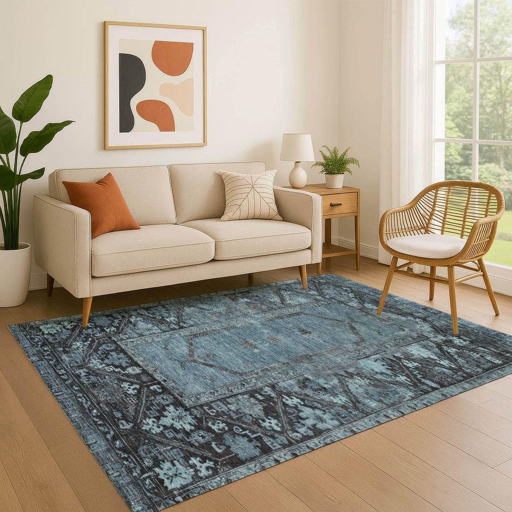 Mayfield Premium Machine Washable Abstract AMF1727 Blue 3 ft. x 5 ft. Area Rug price history on PriceWatchPro