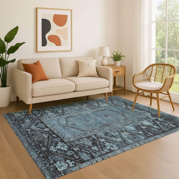 Mayfield Premium Machine Washable Abstract AMF1727 Blue 8 ft. x 10 ft. Area Rug