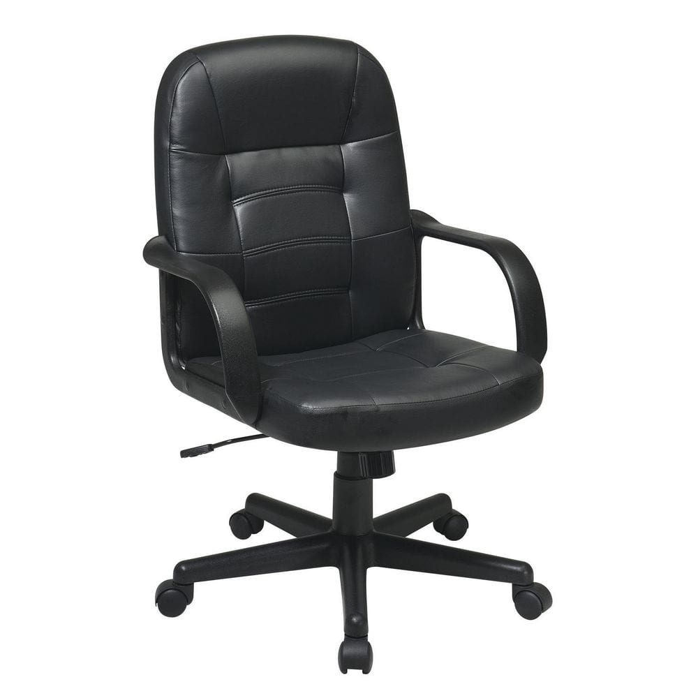 Bonded Leather Seat Adjustable Height Executive Chair in Black with Adjustable Arms