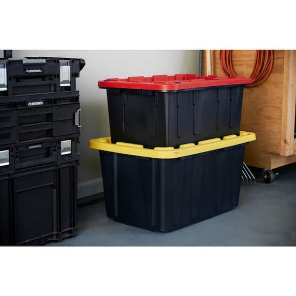 27 Gal. Tough Storage Tote in Black with Red Lid