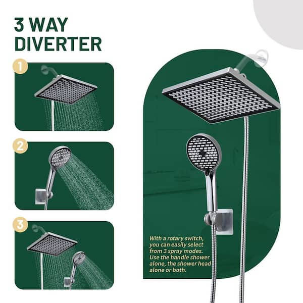 Rainfull 2-in-1 6-Spray Patterns with 1.8 GPM 12 in. Wall Mount Dual Shower Head and Handheld Shower Head in Chrome