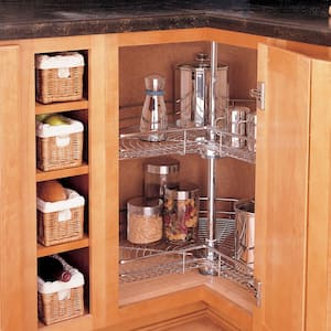 2-Shelf Chrome 28 in. Lazy Susan Kidney Shaped Corner Cabinet